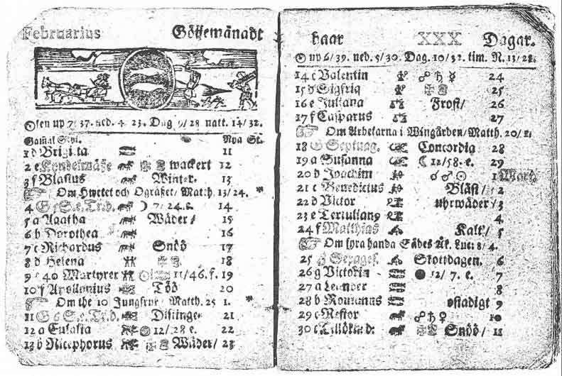 Шведский календарь на февраль 1712 года